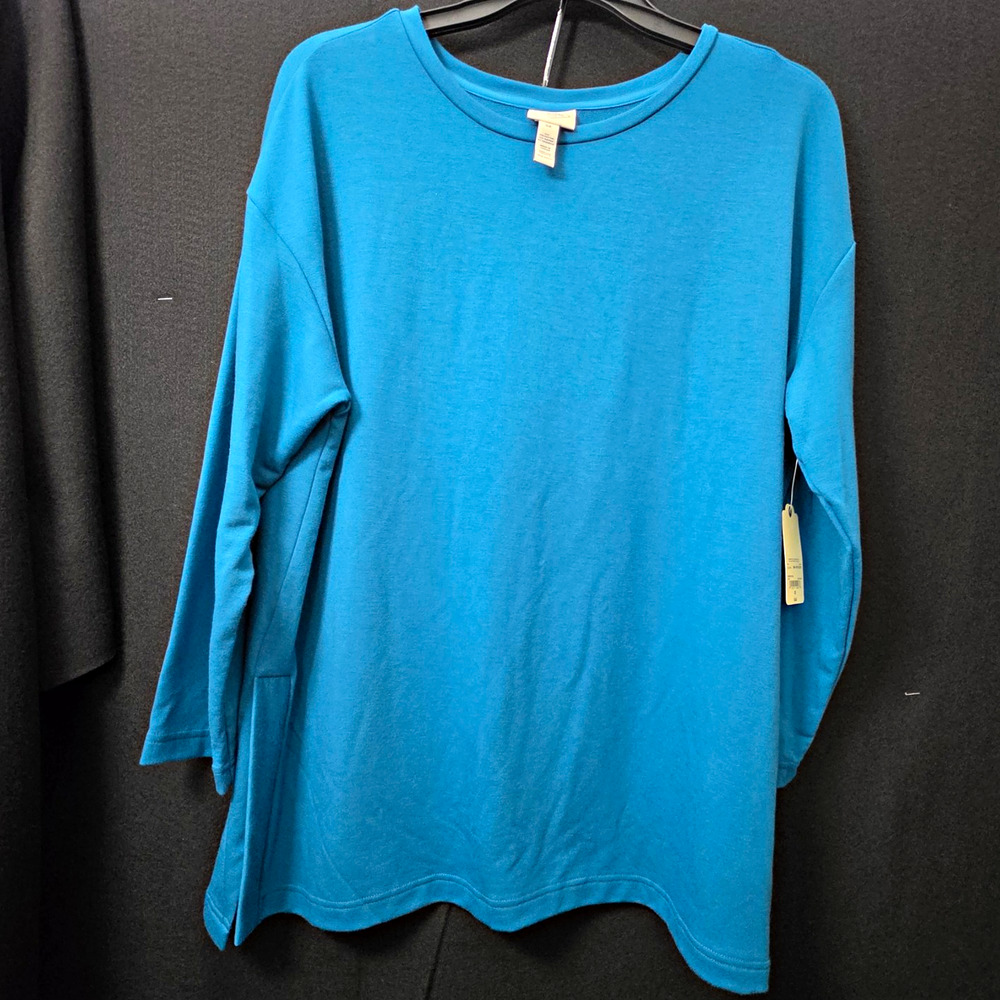 St. John's Bay Women's Knit Pullover Top Long Sleeve Crew Neck Blue Solid 0X